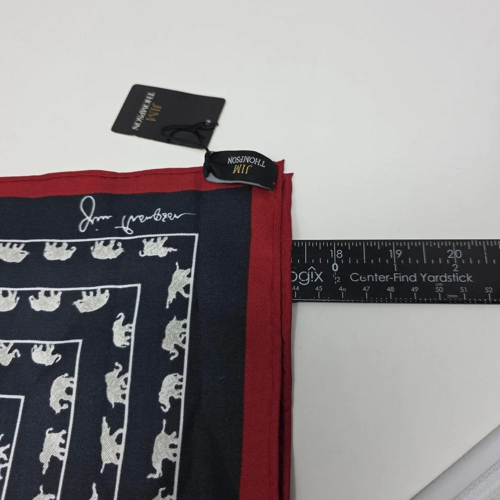 Jim Thompson Reversible 100% Thai Silk Elephant Scarf Navy Black Red 70x17 NWT